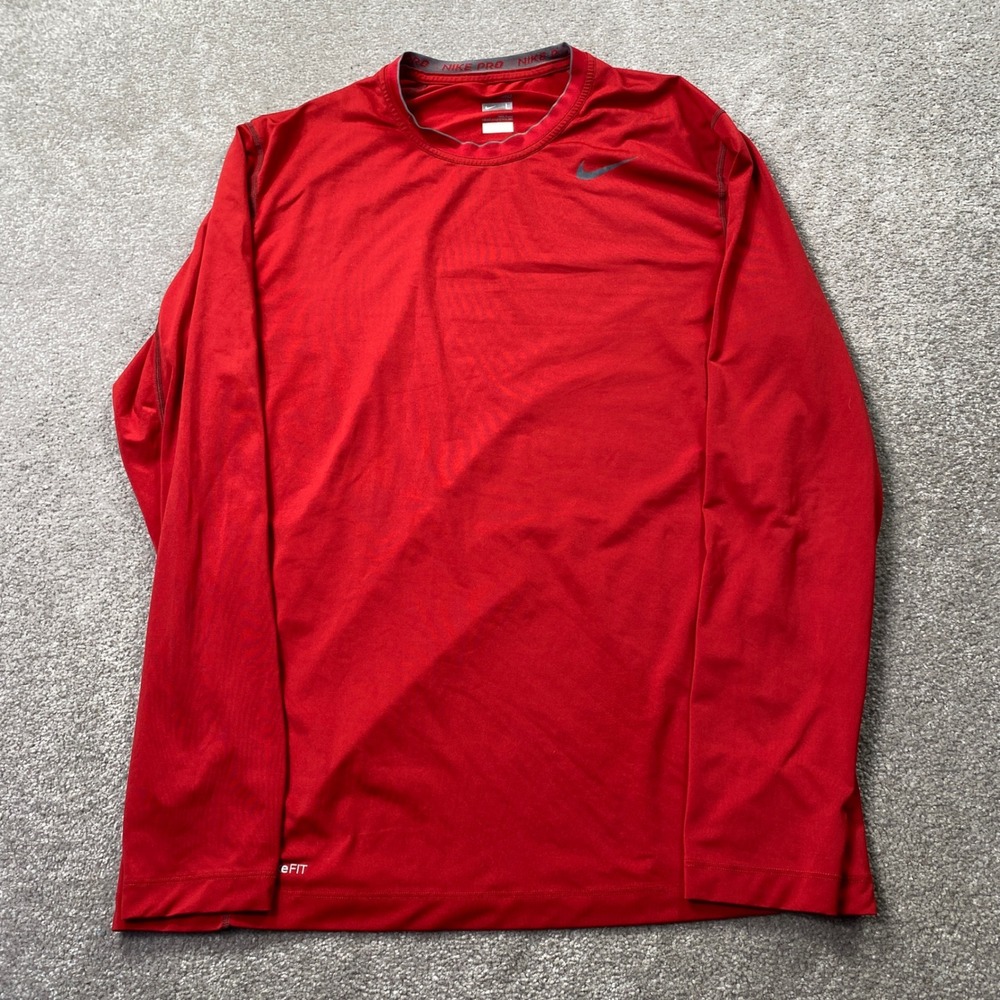 Nike Pro Fitted Shirt Mens Large Red Long Sleeve NikeFIT Performance Base Layer